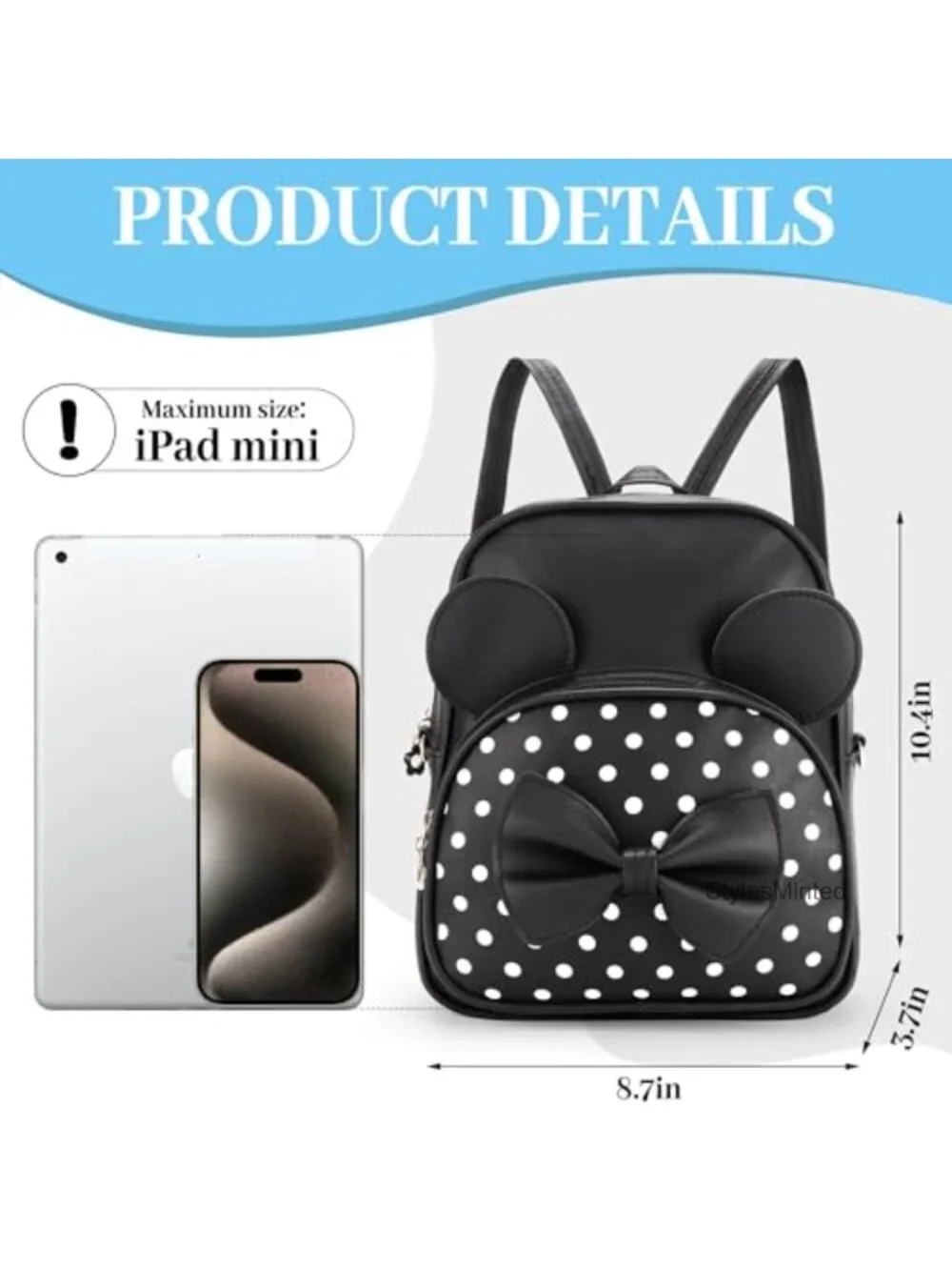 PU Leather Kids Mini Backpack with Bowknot Polka Dot - Daypack for Girls